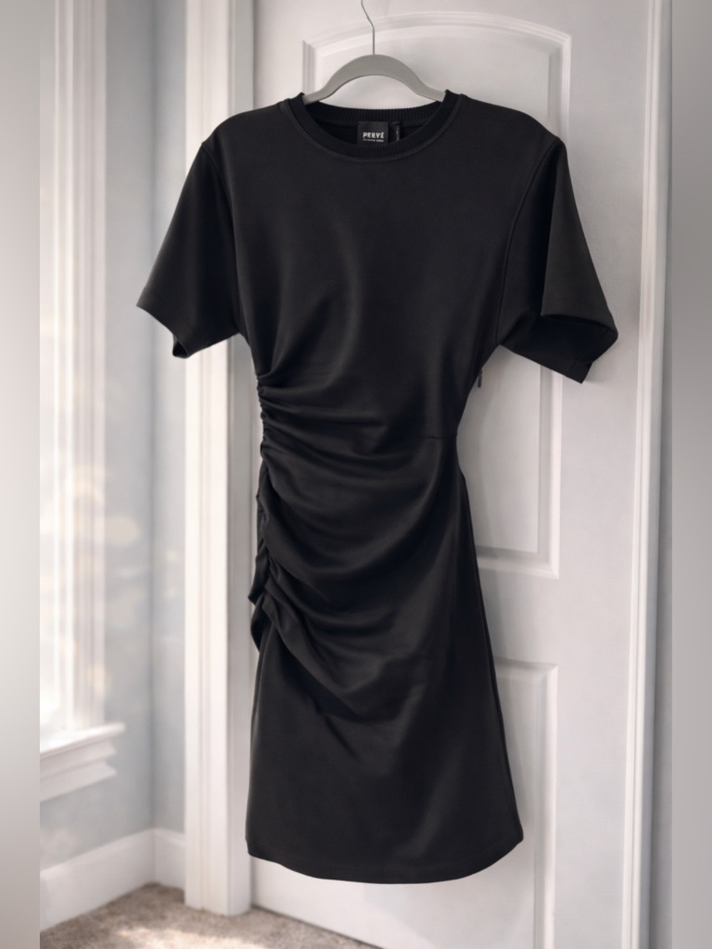 Herve Leger Black Short Sleeve Ruched Mini Dress